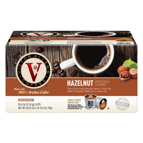Victor Allen's Coffee Hazelnut Flavored, Medium Roast, 80 Count, Single Serve Coffee Pods For Keurig K-cup Brewers