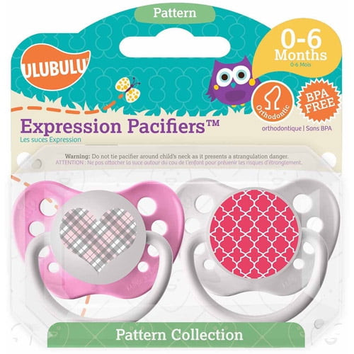 Ulubulu Pink Plaid Heart/pink Moroccan Pacifiers, 0-6 Months, 2-pack