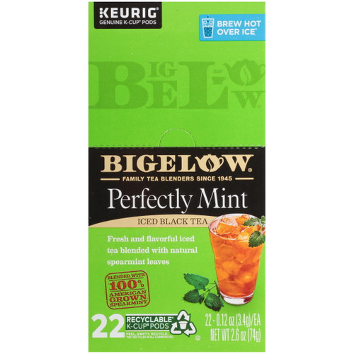 Bigelow Brew Over Ice Perfectly Mint Iced K-cup Pods, Black Tea, 22 Pods