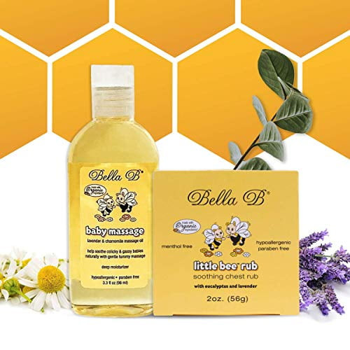 Bella B Bundle Chest Rub 2 Oz & Baby Massage Oil 3.3 Oz - Baby Chest Rub - Baby Vapor Rub - Baby Oil Organic - Organic Baby Oil - Eucalyptus Chest Rub - Baby Oil Rub - Hypoallergenic Massage Oil