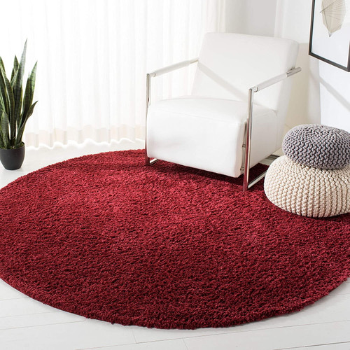 Safavieh August Shag Collection Aug900s Solid 1.2-inch Thick Area Rug, 4 X 4 Round, Burgundy 4 Round Burgundy