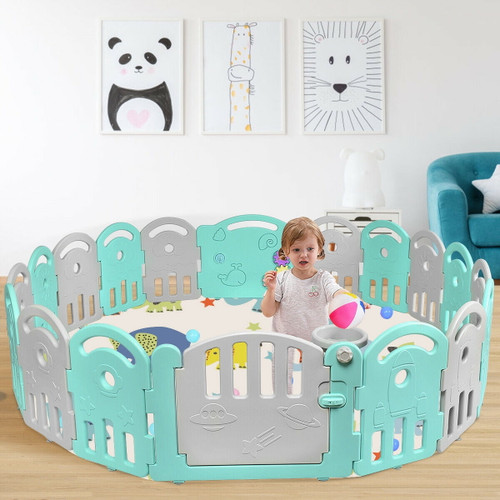 Gymax Fashion 18-panel Kids Safe Playpen Baby Activity Center Playard Home