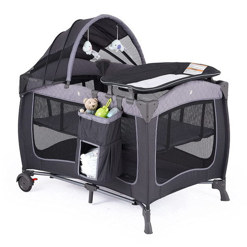 Pamo Babe Unisex Portable Baby Nursery Center Play Yard Include Wheels, Canopy And Changing Table(grey)