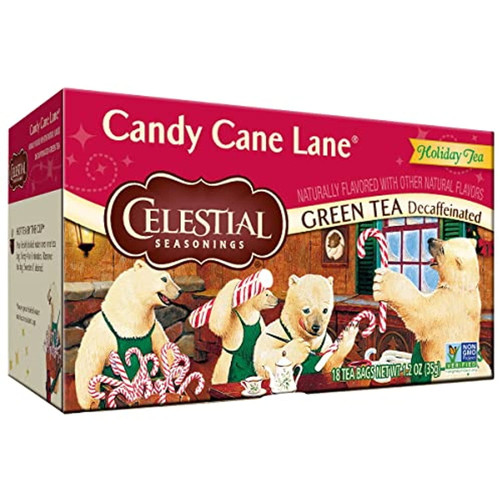 Celestial Seasonings Green Tea, Decaffeinated Candy Cane Lane, 18 Count (pack Of 6)