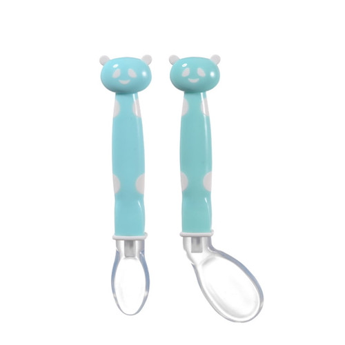 2pcs Cartoon Baby Training Spoons Toddlers Soft Silicone Elbow Straight Head Self-feeding Utensils