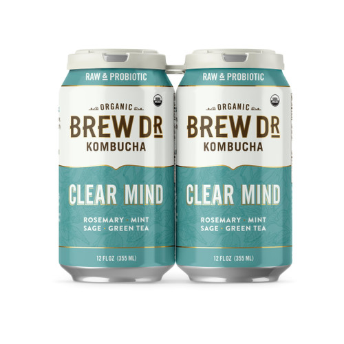 Brew Dr. Kombucha, Clear Mind - Rosemary, Peppermint And Sage, Organic, Probiotic Tea - 4 Pack, 12oz Cans