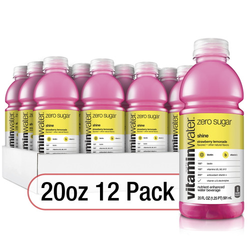 Vitaminwater Zero Sugar Shine, Electrolyte Enhanced Water W/ Vitamins, Strawberry Lemonade Drinks, 20 Fl Oz, 12 Pack