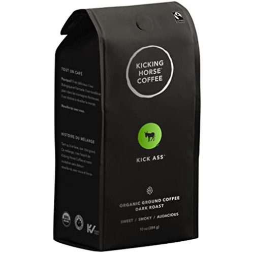 Kicking Horse Coffee, Kick Ass, Dark Roast, Ground, 10 Oz - Certified Organic, Fairtrade, Kosher Coffee (packaging May Vary)