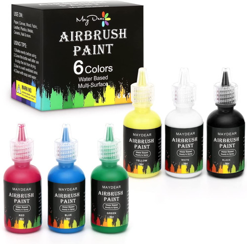 Maydear Airbrush Paint, Professional 6 Colors Acrylic Airbrush Paint Set,premium Halloween Airbrush Paint Kit For Beginners, Students And Artists - Matte