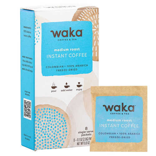 Waka Coffee 100% Columbian Arabica Medium Roast Instant Coffee Packets, 8 Ct