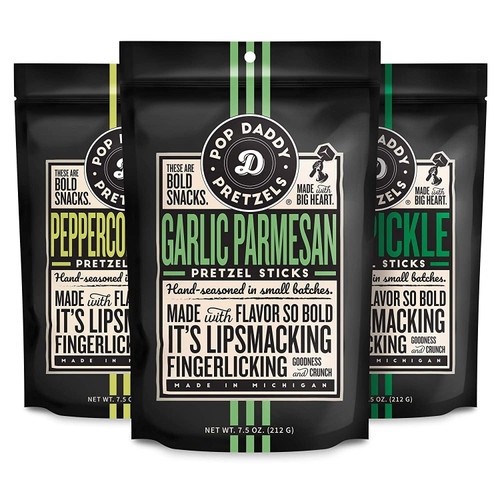 Pop Daddy Bold Flavored Pretzel Sticks Variety Pack, 7.5oz (garlic Parmesan, Peppercorn Ranch And Dill Pickle)