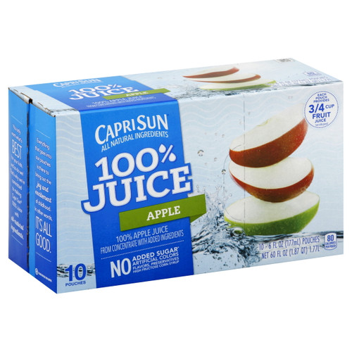 Capri Sun 100% Juice Naturally Flavored 100% Apple Juice, 40 Ct Casepack, 4 Boxes Of 10 Pouches