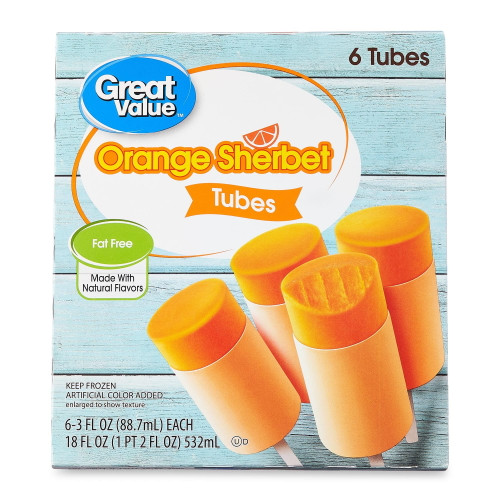 Great Value Orange Sherbet Tubes, 18 Oz, 6 Count