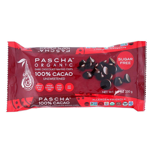Pascha Organic Dark Chocolate Baking Chips 100% Cacao Unsweetened -- 8.8 Oz Pack Of 2