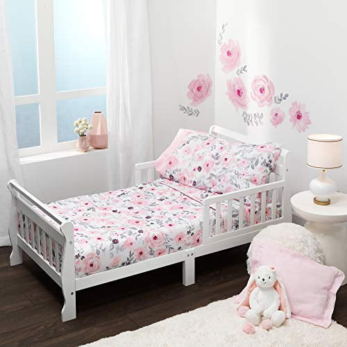 Bedtime Originals Blossom 4-piece Pink/gray Watercolor Floral Toddler Bedding Set