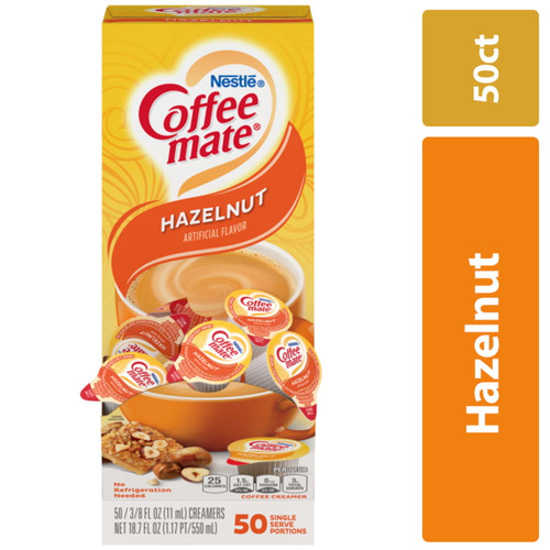 Coffee Mate Hazelnut Liquid Coffee Creamer Singles, Lactose-free, 0.375 Fl Oz, 50 Ct