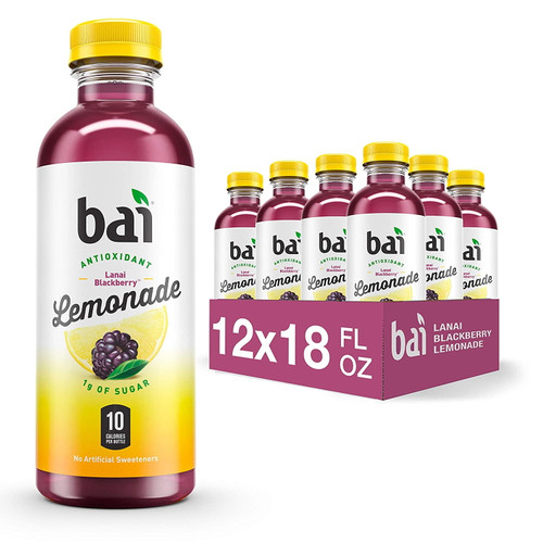 Bai Flavored Water, Lanai Blackberry Lemonade, Antioxidant Infused Drinks, 18 Fluid Ounce Bottles, 12 Count, Healthy Flavor And Just 10 Calories