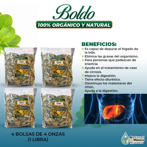 Boldo Leaves, Hojas De Boldo Orgánicas Herbal/tea 1 Lb. (4 Bolsas De 4 Oz.) - Ayuda A Mejorar El Funcionamiento Del Hígado - Organic Boldo Dried Cut Leaves