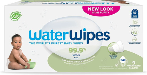 Waterwipes Biodegradable Textured Clean, Toddler & Baby Wipes, 99.9% Water Based Wipes, Unscented & Hypoallergenic For Sensitive Skin, 540 Count (9 Packs), Packaging May Vary