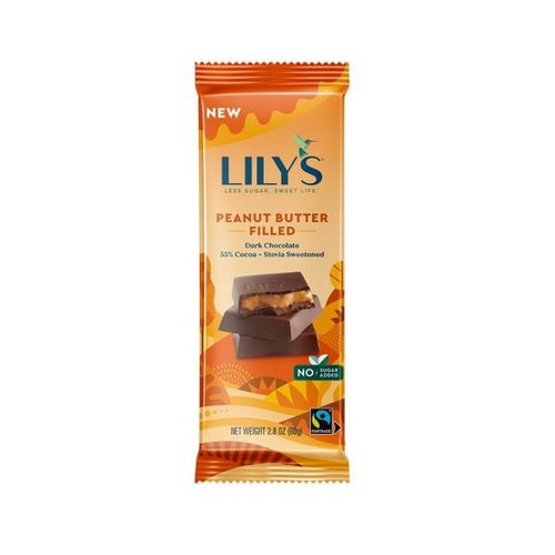 Lily's Filled Dark Chocolate Bar, Peanut Butter, 55%, Stevia Sweet - 12 X 2.8 Oz
