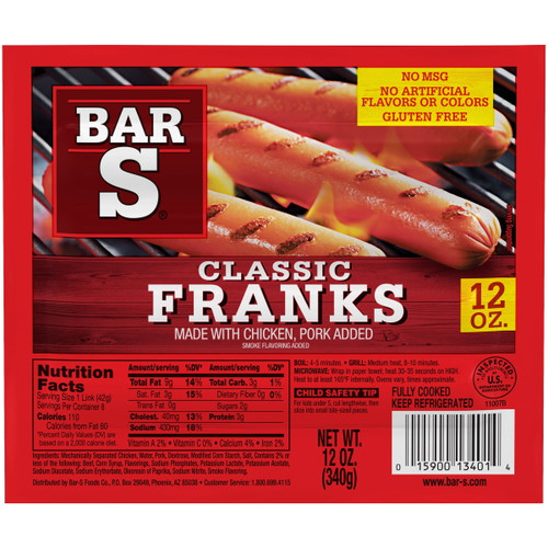 Bar S Franks Made With Chicken & Pork, 12 Oz