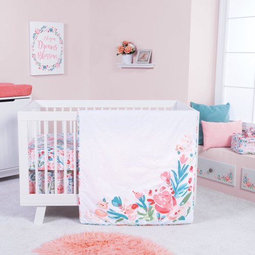 Trend Lab Classic Floral 3 Piece, Crib/toddler Bed With Quilt, Crib Skirt, Fitted Crib Sheet