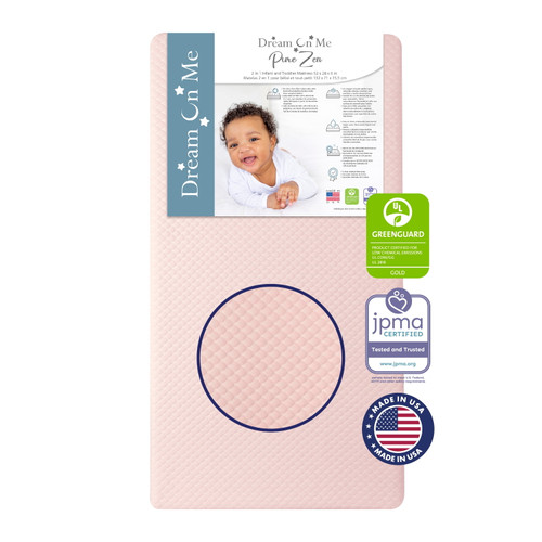 Dream On Me Pure Zen 2 In 1 Infant Crib And Toddler Bed Mattress, White And Pink | Greenguard Gold And Jpma Certified | Copper-infused Toddler Layer | Removable Cover | Cooler Sleep Surface