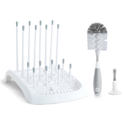 Munchkin Drying Rack And Bristle Bottle Brush Cleaning Set, Grey