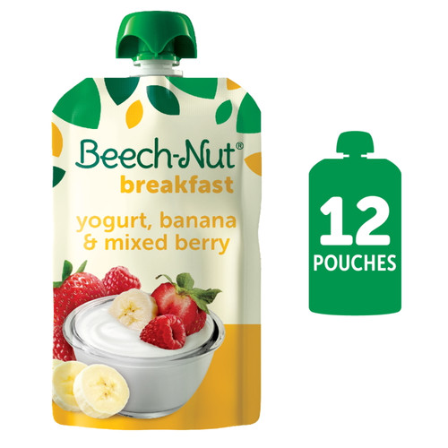 Beech-nut Breakfast Toddler Baby Food, Yogurt Banana & Mixed Berry, 3.5 Oz Pouch, 12 Pack