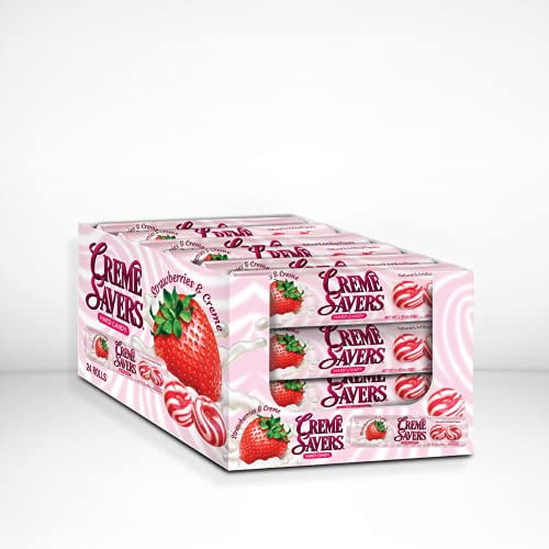 Creme Savers Strawberries And Creme Hard Candy | The Taste Of Fresh Strawberries Swirled In Rich Cream | The Original Classic Creme Savers Brought To You By Iconic Candy | 24 Count
