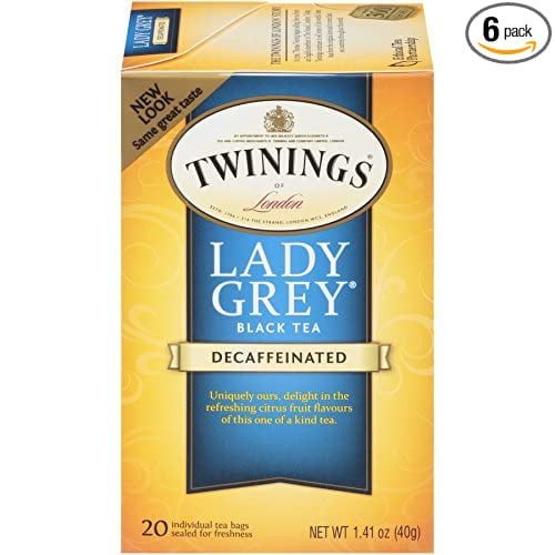 Twinings Of London Decaffeinated Lady Grey Black Tea Bags, 20 Count (pack Of 6)