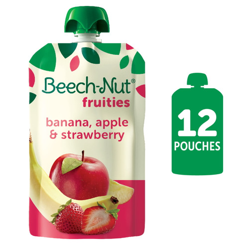 Beech-nut Fruities Non-gmo Stage 2 Baby Food, Banana Apple & Strawberry, 3.5 Oz Pouch, 12 Pack