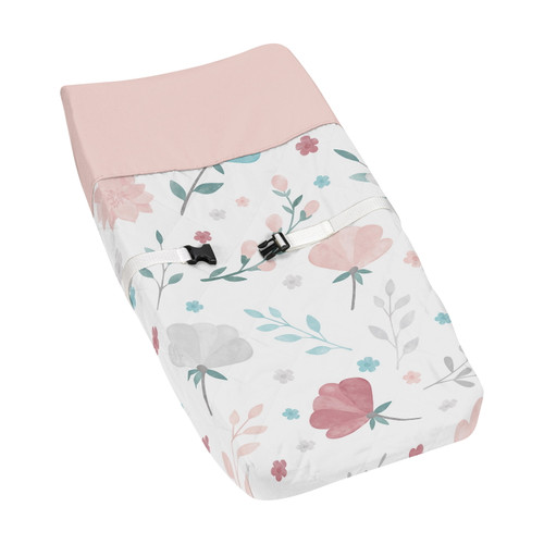 Sweet Jojo Designs Floral Rose Flowers Girl Baby Nursery Changing Pad Cover - Blush Pink Teal Turquoise Aqua Blue Grey Pop Flower Boho Shabby Chic Modern Colorful Watercolor Roses Leaf Daisy Tulip
