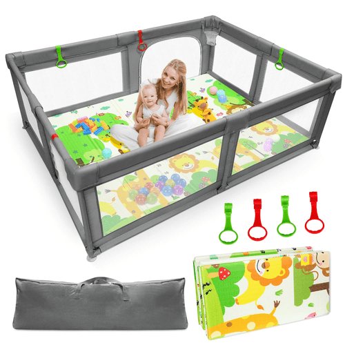 Renfox 79x59inch Extra Large Kid Baby Playpen Baby Playard, Infant Children Play Game Fence For Indoors Outdoors Home (dark Gray)