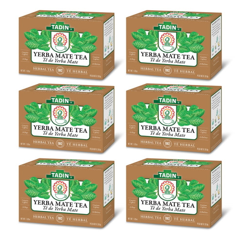 Tadin Yerba Mate Herbal Tea. Mental Focus. Contains Caffeine. 24 Bags. 1.02 Oz. Pack Of 6