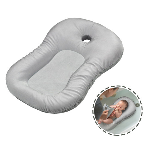 Kakiblin Baby Bathtub Pillow, Unisex Newborn Bath Anti-slip Cushion Pad, Gray