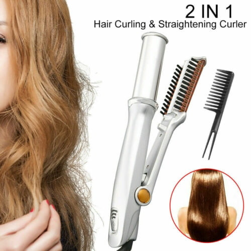 Jinyi New Professional 2-way Rotating Curling Iron Hair Brush Curler Straightener 2in1
