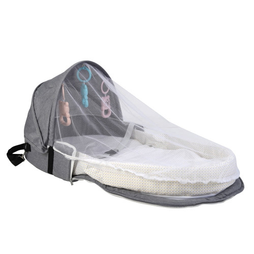 Portable Bassinet With Foldable Baby Bed Travel Sun Protection Mosquito Net Breathable Infant Baby Sleeping Basket Gray