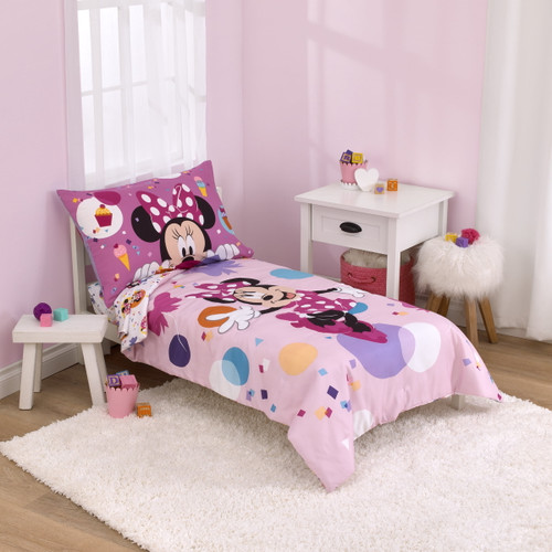 Disney Minnie Mouse 4-piece Toddler Bedding, "have Fun", Pink And Lavender, Toddler Bed Size
