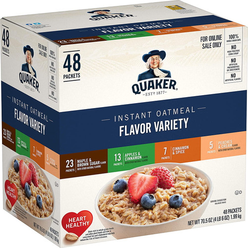Quaker Instant Oatmeal, 4 Flavor Variety Pack, Individual Packets, 48 Count