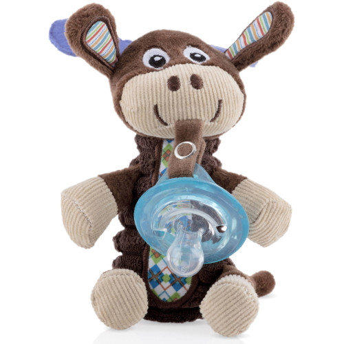 Nuby Snuggleez Plush Pacifinder With Small Natural Flex Cherry Pacifier, 0-6 Months, Moose