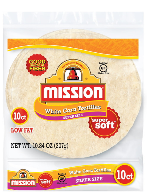 Mission Super Size White Corn Tortillas, 10.84 Oz, 10 Count