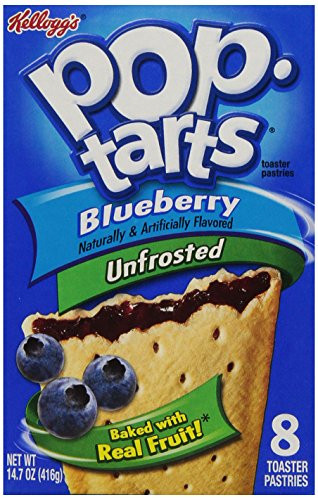 Kellogg's Blueberry Pop Tarts Unfrosted, 1 Box = 8 Pastries, (2 Pack)