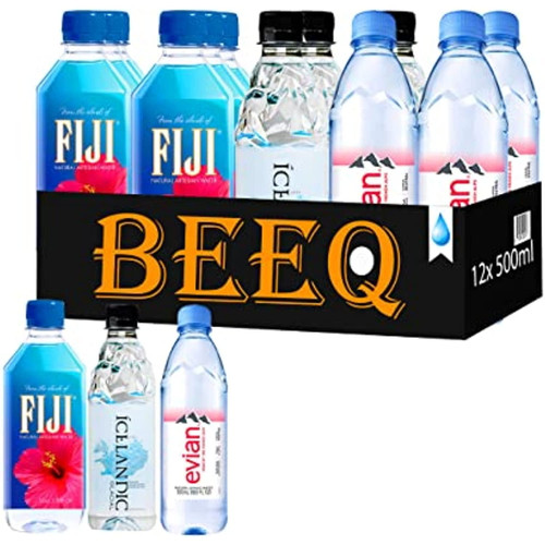 Beeq-box Water Variety; 6 Fiji Natural Artesian, 3 Evian Natural Spring Water, 3 Icelandic Natural Spring, 500 Milliliter,pack Of (12)