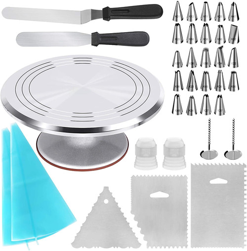 Leaderpro 36 Pcs Cake Decorating Kits Supplies Aluminium Alloy Revolving Cake Turntable And Cake Decorating Accessories