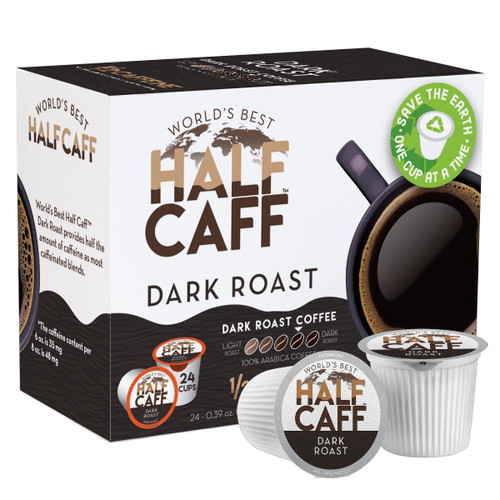 World's Best Half Caff Dark Roast Coffee 24ct. Solar Energy Produced Recyclable Single Serve Dark Roast Coffee Pods - 100% Arabica Coffee California Roasted, Kcup Compatible