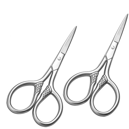 Small Scissors – Stainless Steel Facial Hair Grooming Beauty Tool For Men – Mustache, Eyebrow, Eyelash, Nose, Ear, Beard Trimming 2 Pack