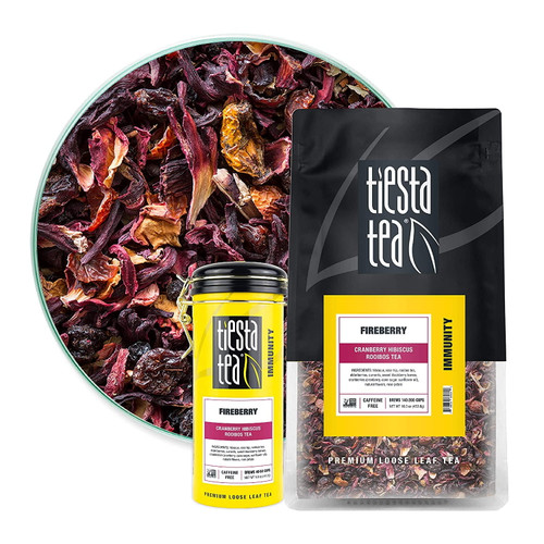Tiesta Tea Fireberry, Cranberry Hibiscus Loose Leaf Rooibos Tea, 2 Pack (16 Oz Bulk Bag & 5 Oz Tin)