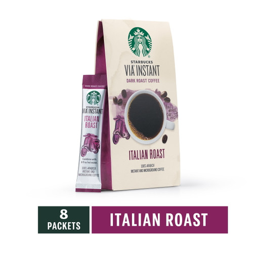 Starbucks Via Italian Roast Instant Coffee Packets, Dark Roast, 100% Arabica, 8 Ct