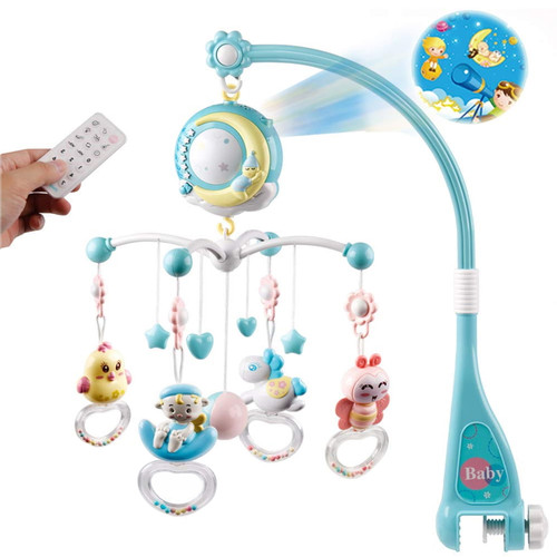 Baby Musical Crib Mobile With Projection Function And Night Light,hanging Rotating Teether Rattle And 150 Melodies Music Box With Remote Control,toy For Newborn 0-24 Months(blue,pink)